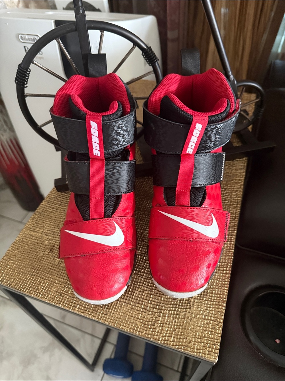 Nike Red and Black Kids High-Top Strap Sneakers